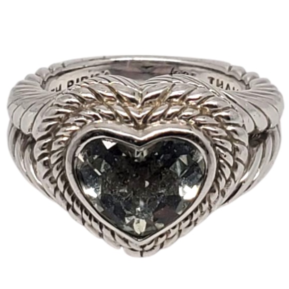 Judith Ripka Sterling Silver Prasiolite Heart Ring Size 7.25 #21003